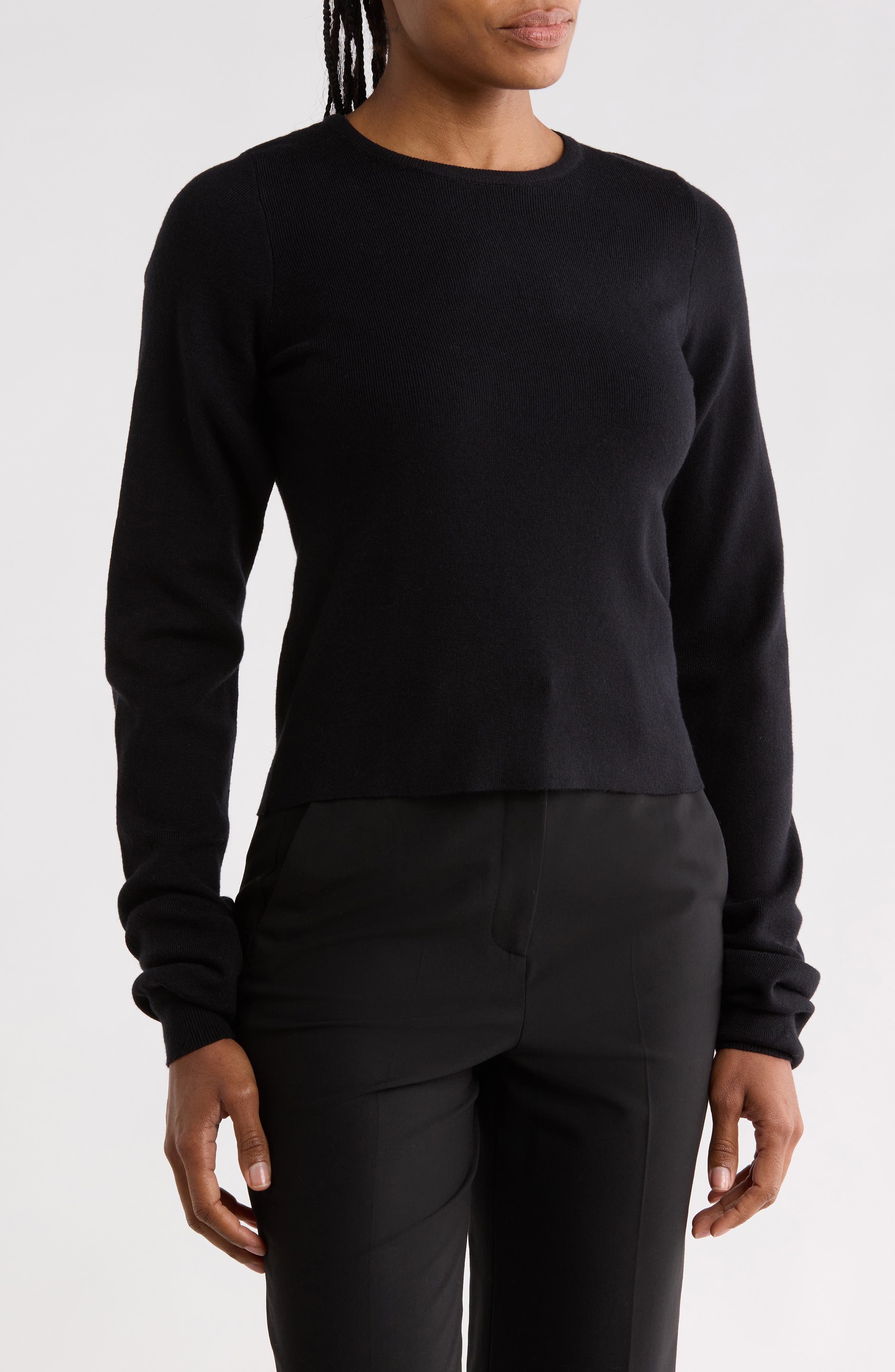 Open Sleeve Rib Knit Crewneck Sweater