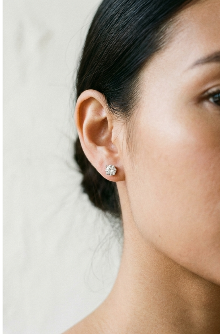 14K Gold 4 Prong Solitaire Basket Stud Earrings With Lab Grown Diamond, Alternate, color, White Gold