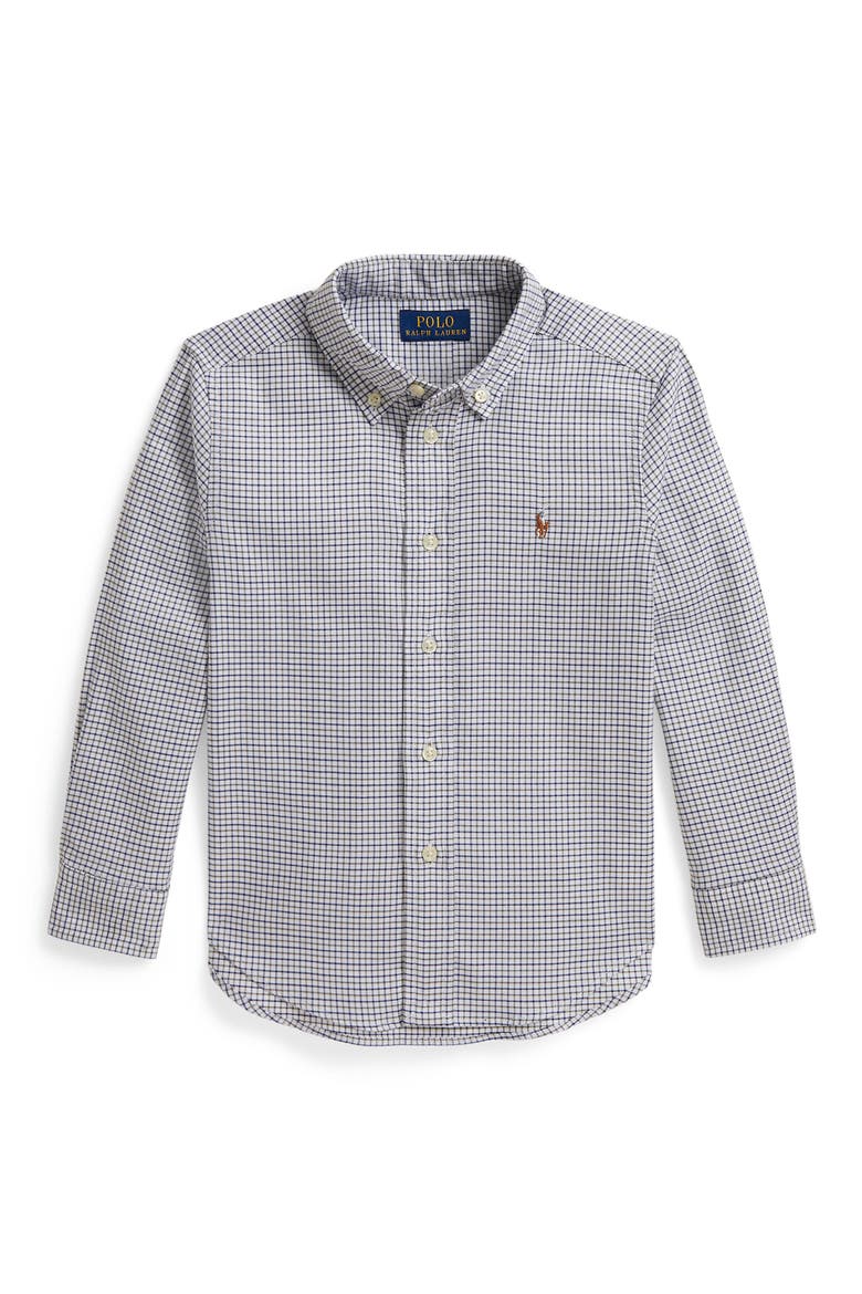 Kids' Performance Plaid Oxford Shirt, Main, color, 7372C WHITE OLIVE MULTI