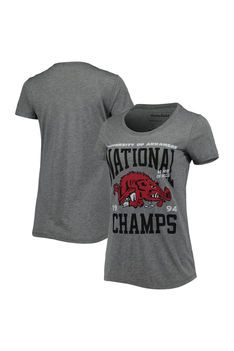 Women's Homefield Heathered Gray Arkansas Razorbacks Vintage 1994 Basketball National Champs Tri-Blend T-Shirt, Main, color, Heather Gray