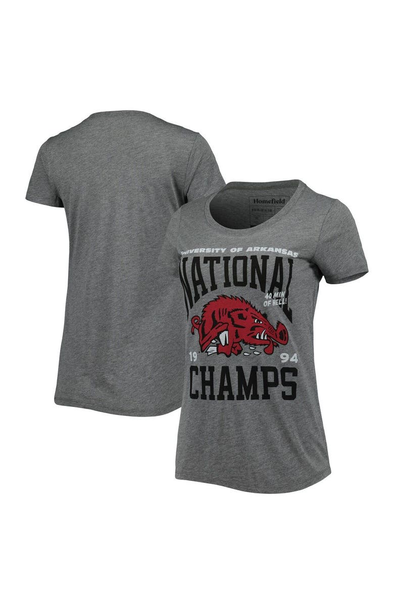 HOMEFIELD Women's Homefield Heathered Gray Arkansas Razorbacks Vintage 1994 Basketball National Champs Tri-Blend T-Shirt, Main, color, 