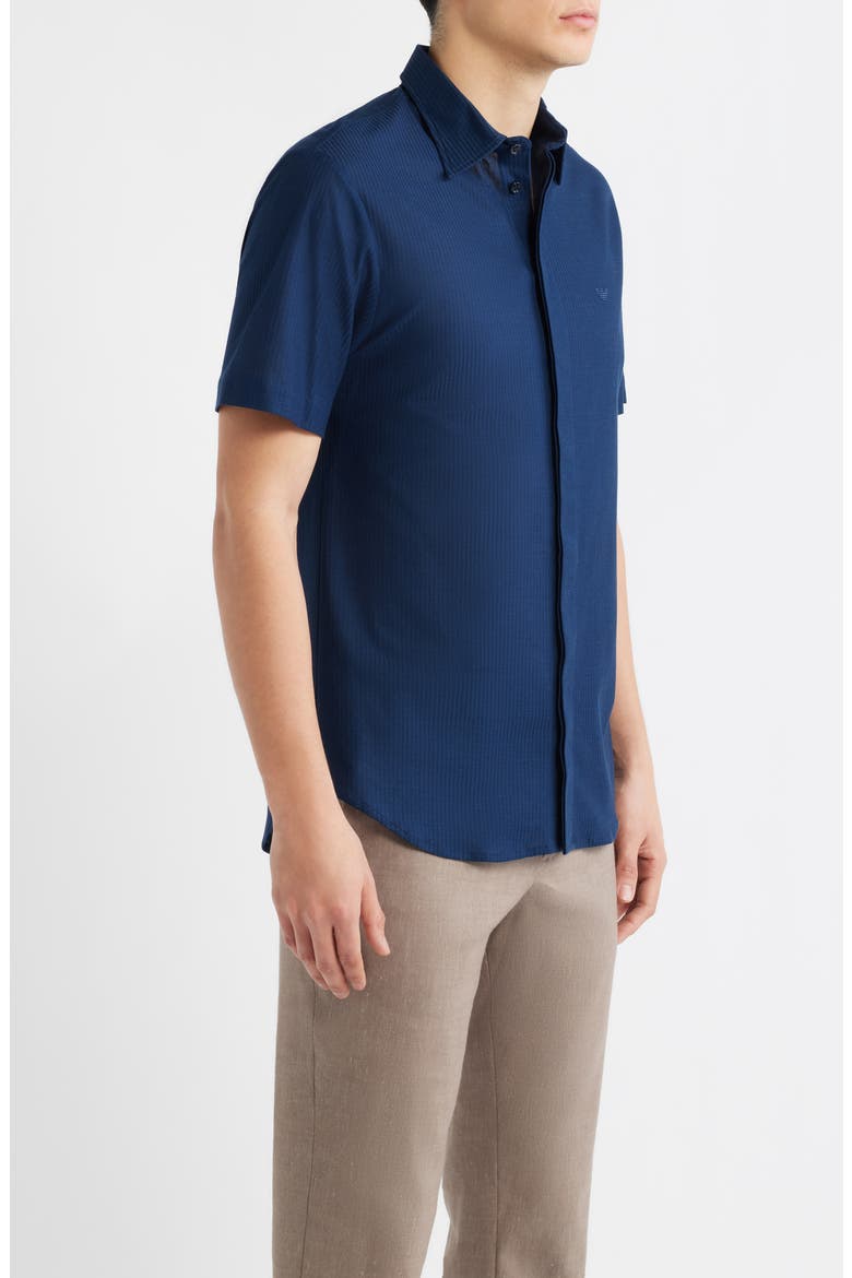 Textured Stripe Short Sleeve Knit Cotton Button-Up Shirt, Alternate, color, SOLID BLUE NAVY