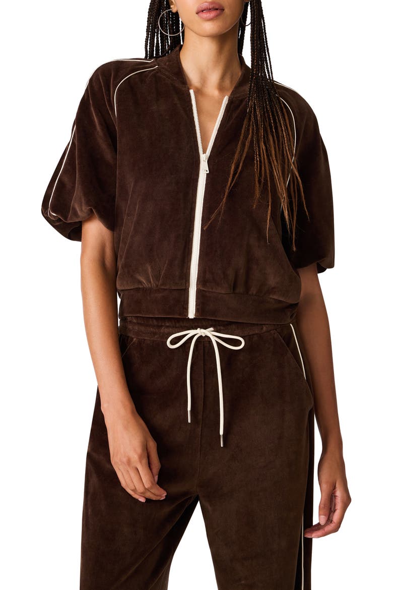 Velour Puff Sleeve Track Jacket, Main, color, DARK ESPRESSO