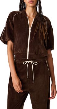 Steve Madden Velour Puff Sleeve Track Jacket
