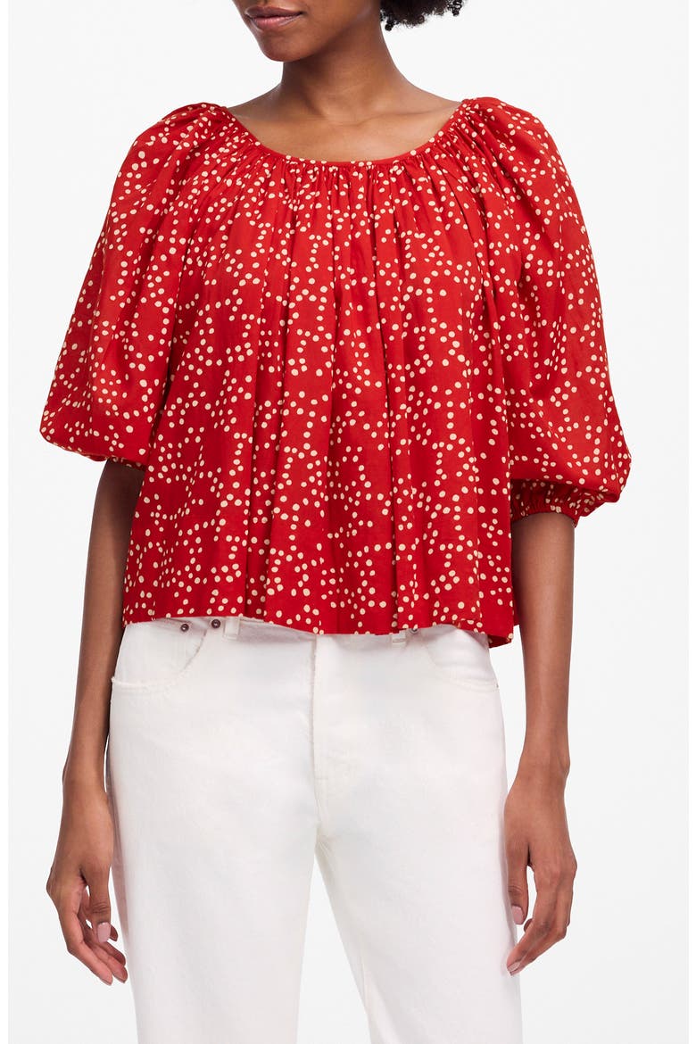 Shirred Puff-Sleeve Top, Main, color, FESTIVAL RED