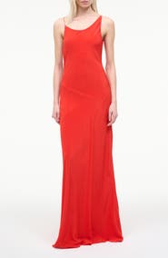STAUD Toluca Asymmetric Neck Silk Gown