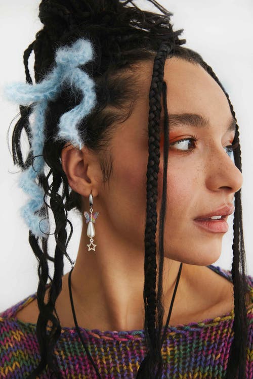 Velvet Luna Pearl Earrings With Butterfly Charm In Metallic