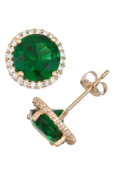 10K Gold Opal & Lab Created White Sapphire Stud Earrings