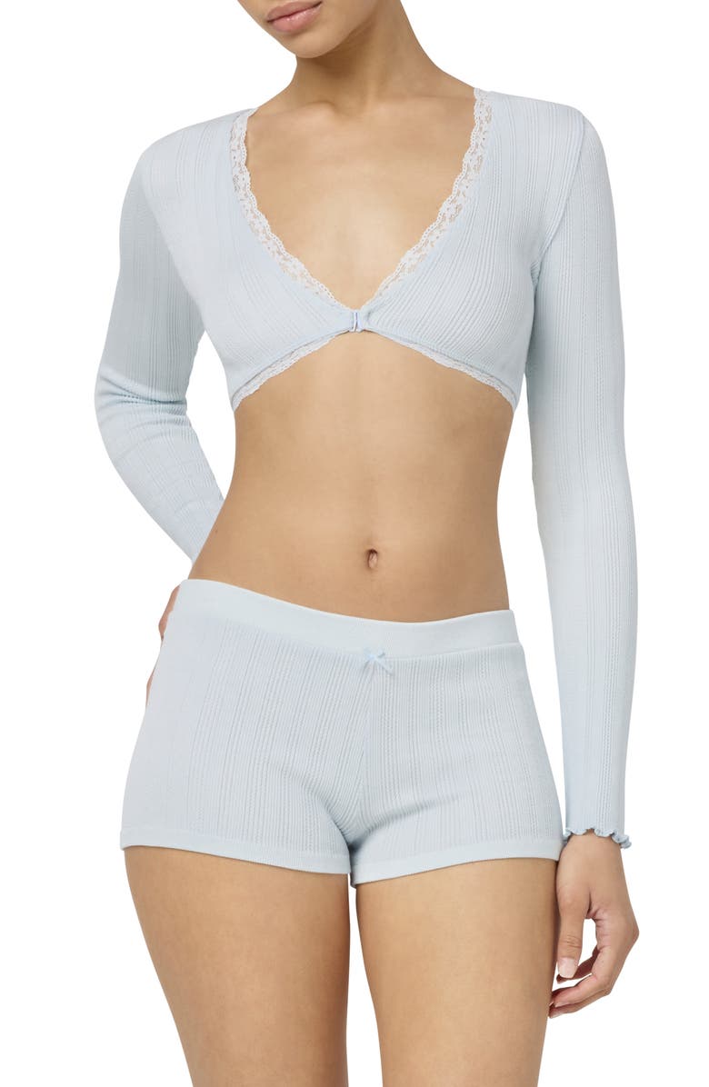 Florence by Mills Pointelle Lace Crop Top, Main, color, Delicate Blue