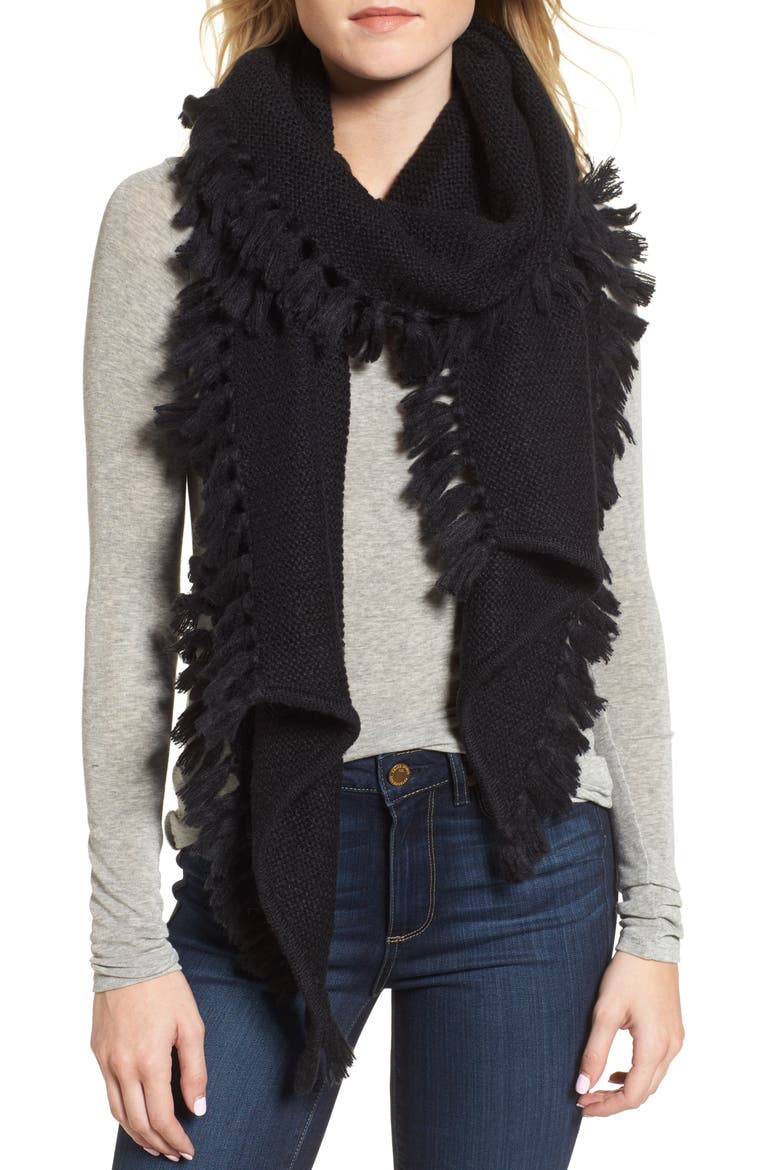 Asymmetrical Fringed Muffler, Main, color, BLACK