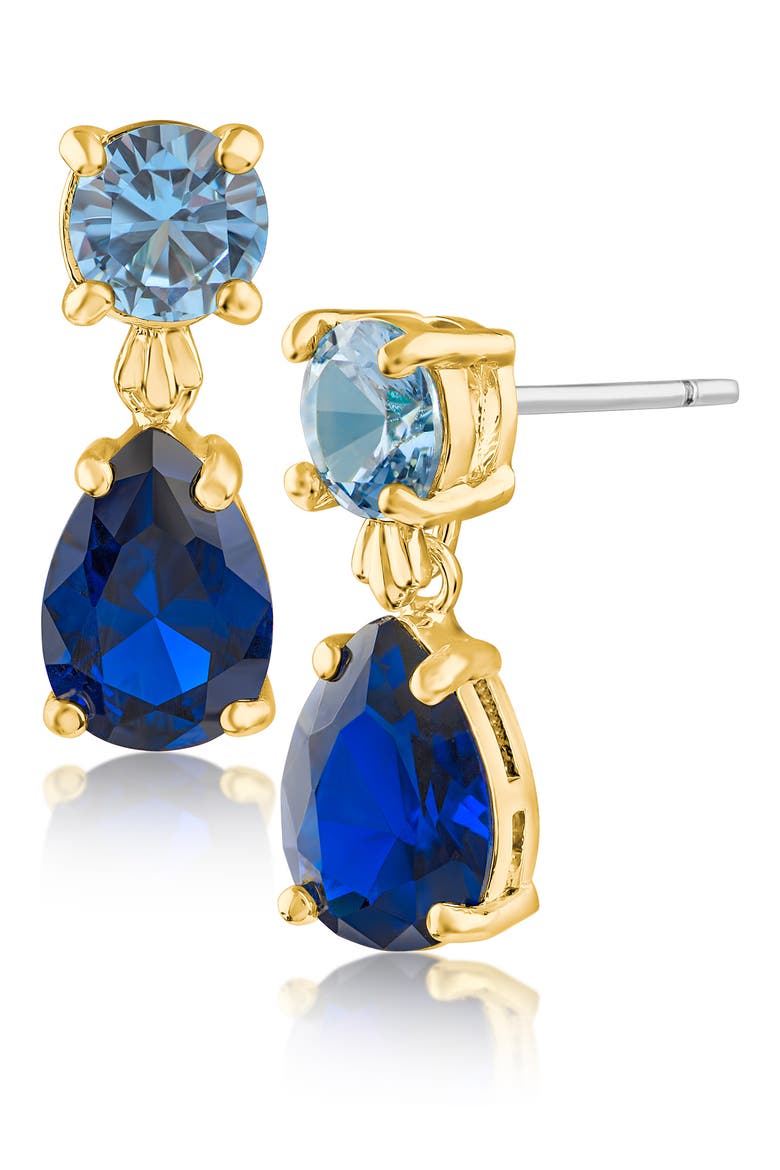 Cubic Zirconia Drop Earrings, Main, color, BLUE/ GOLD