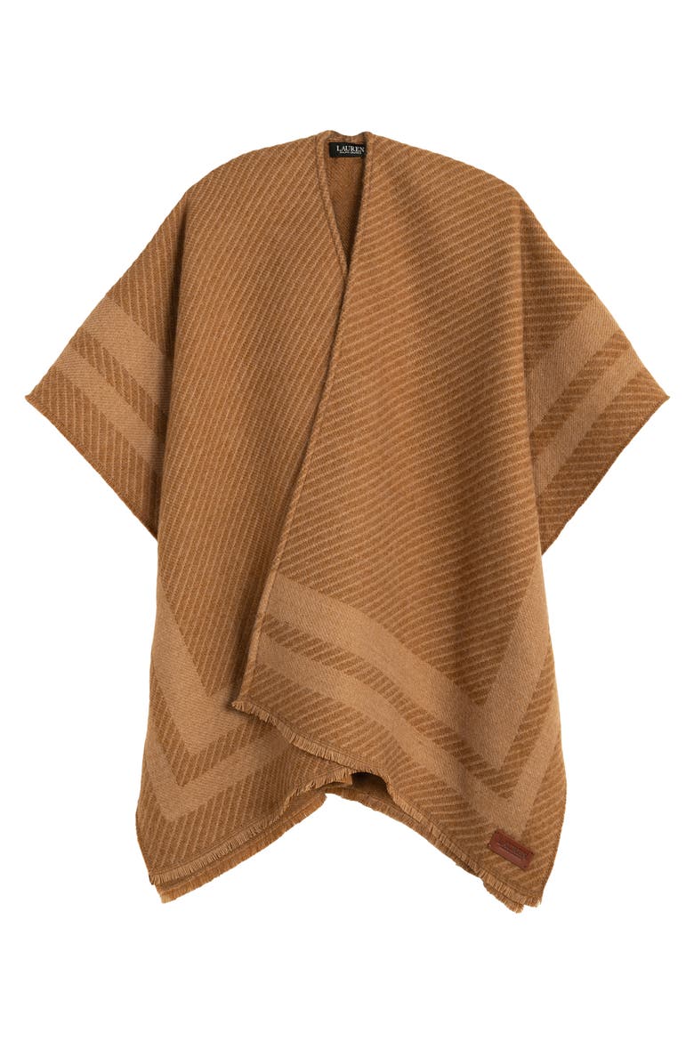 Woven Twill Border Ruana, Main, color, Classic Camel