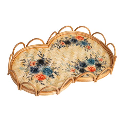 Floral Fantasy Rattan Tray
