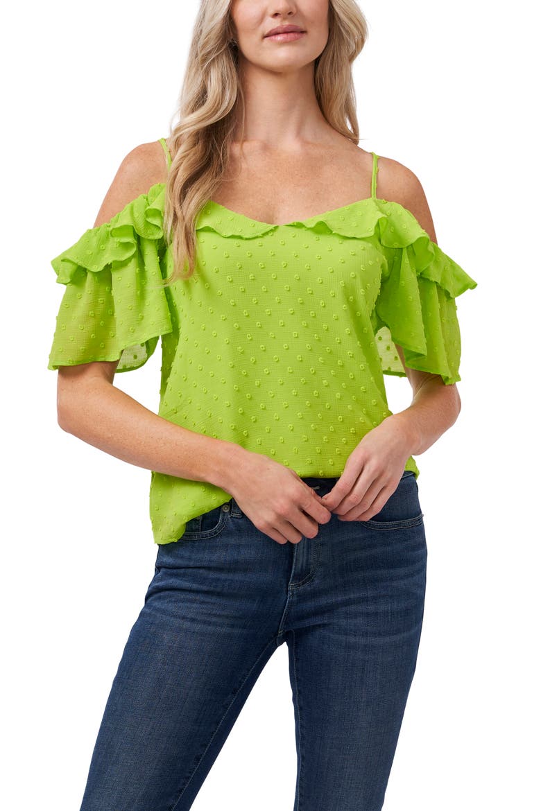 Cold Shoulder Clip Dot Blouse, Alternate, color, MINT GREEN GLOW