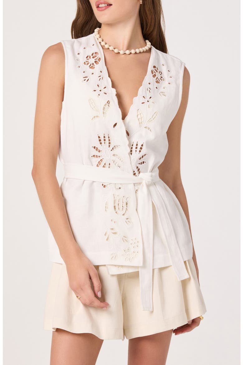 Greta Embroidered Cotton & Linen Vest, Main, color, WHITE