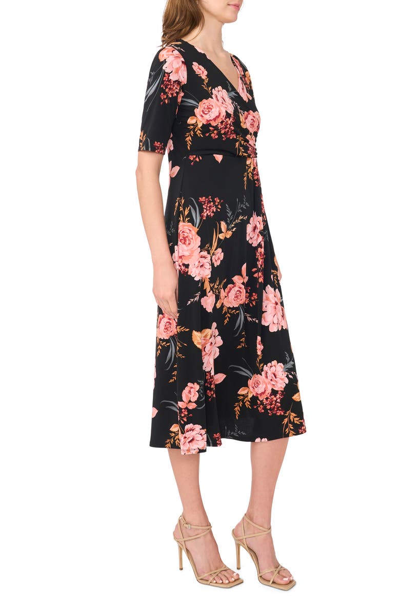 V-Neck Faux Wrap Midi Dress, Alternate, color, CANDLELIGHT PEACH