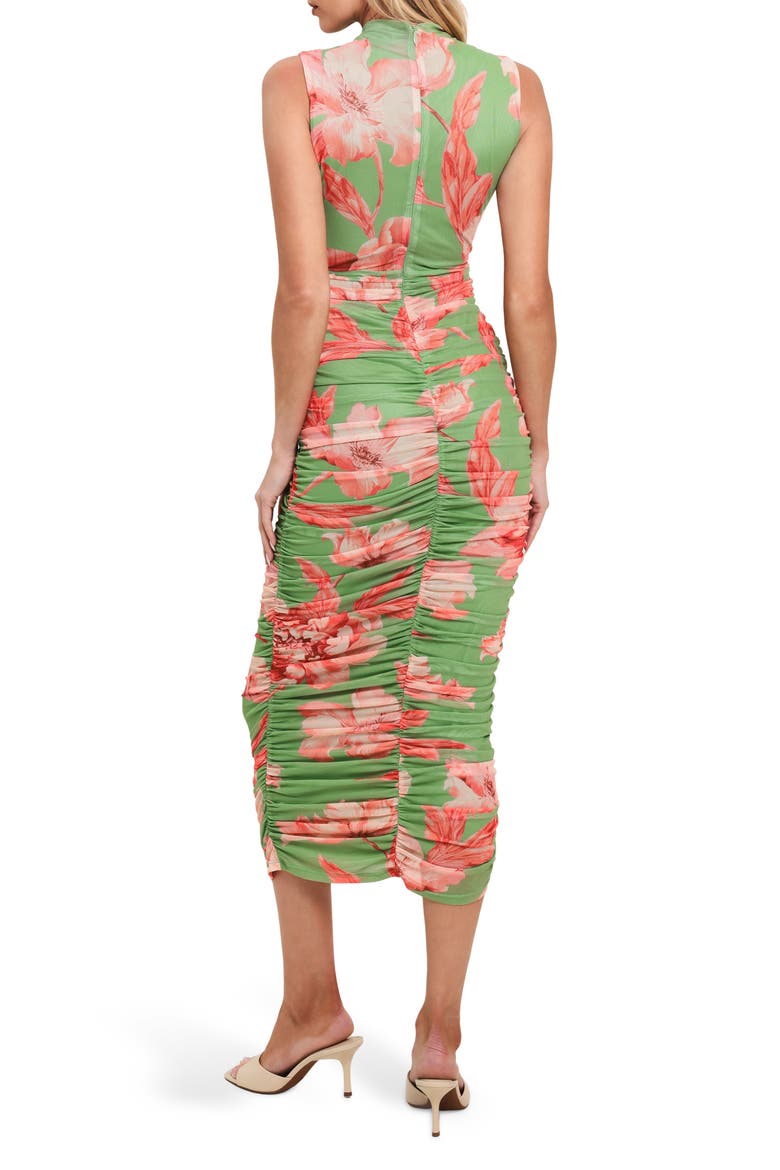 Sleeveless Print Mesh Midi Dress, Alternate, color, SAGE