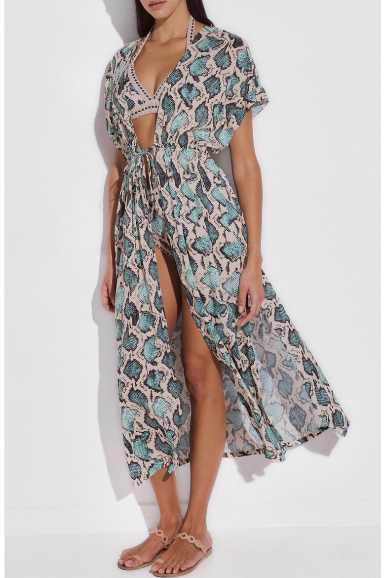 Olympia Maxi Cover-Up Dress, Main, color, Blue Snakeskin