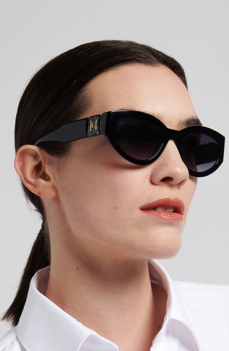 Carolina Herrera Her 52mm Gradient Oval Sunglasses, Alternate, color, Black/ Dark Grey Sf