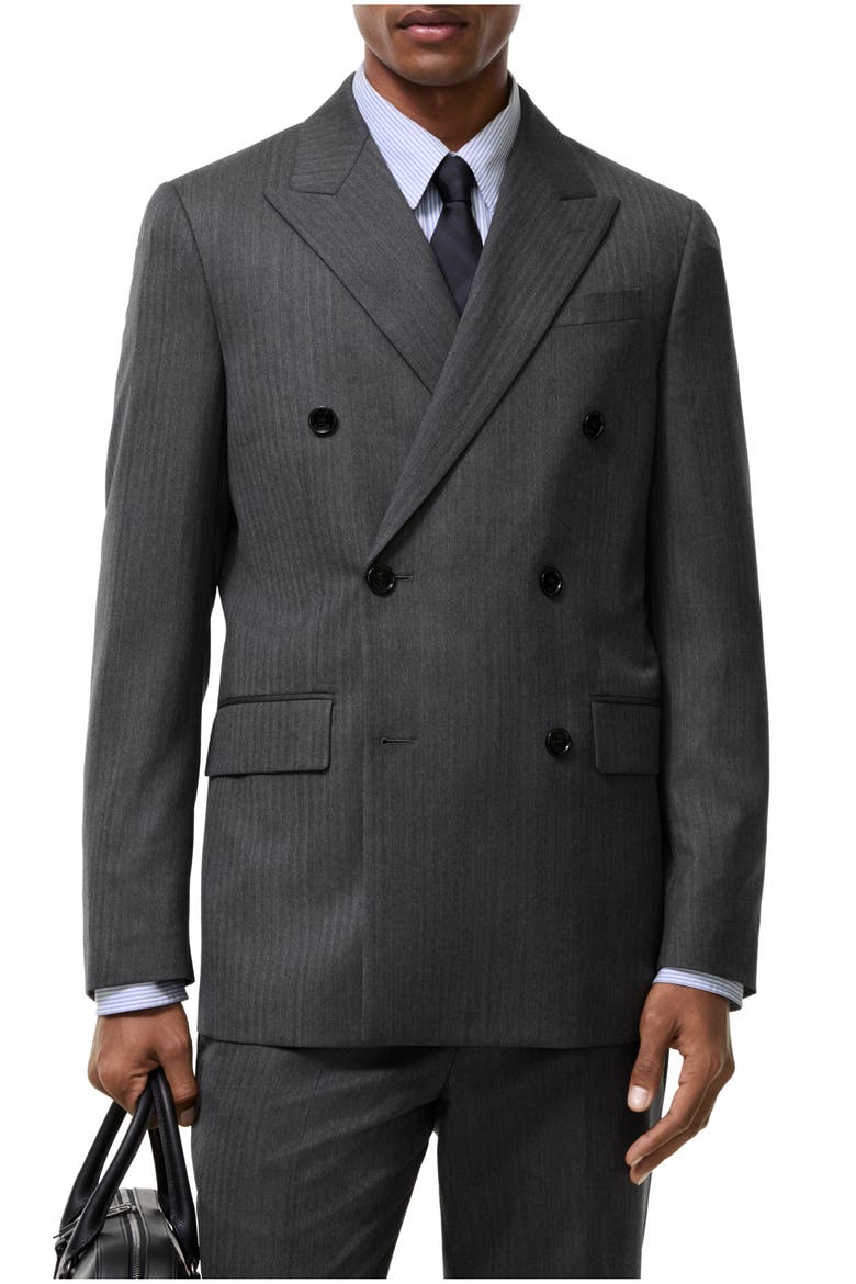 Herringbone Wool Tailored Jacket, Main, color, Light iron grey/black