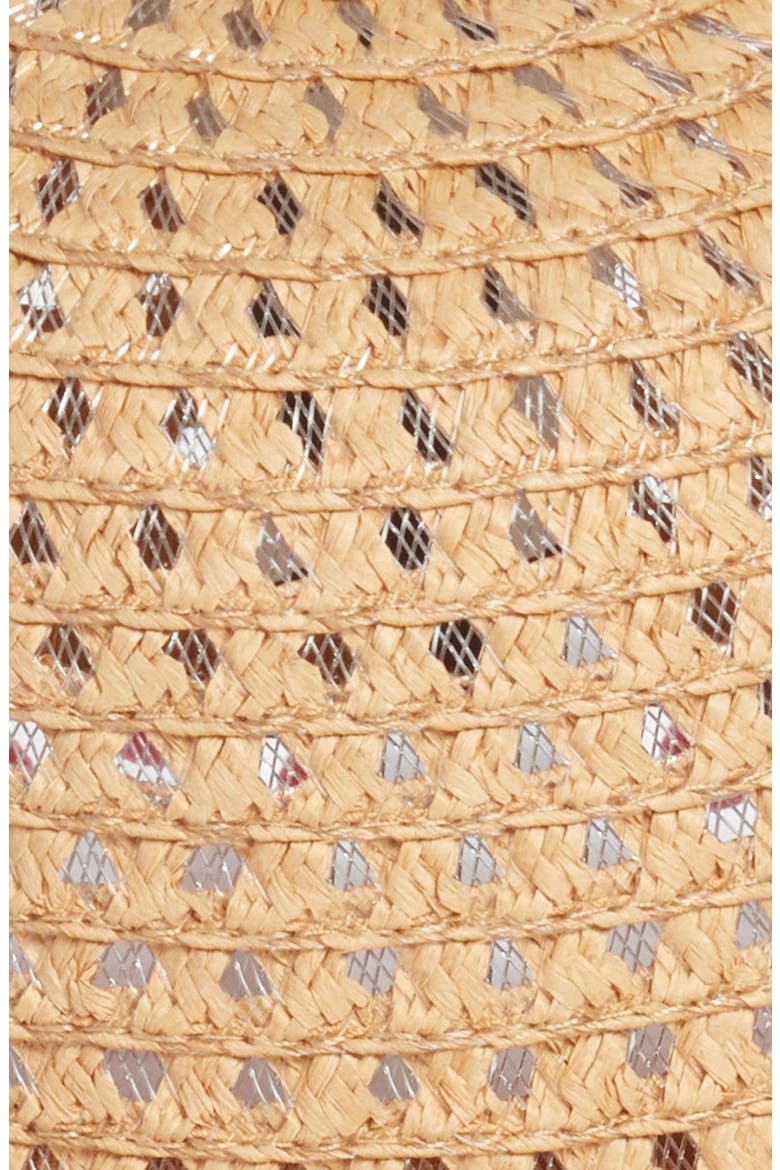 Pompom Trim Floppy Straw Hat, Alternate, color, NATURAL/ PINK