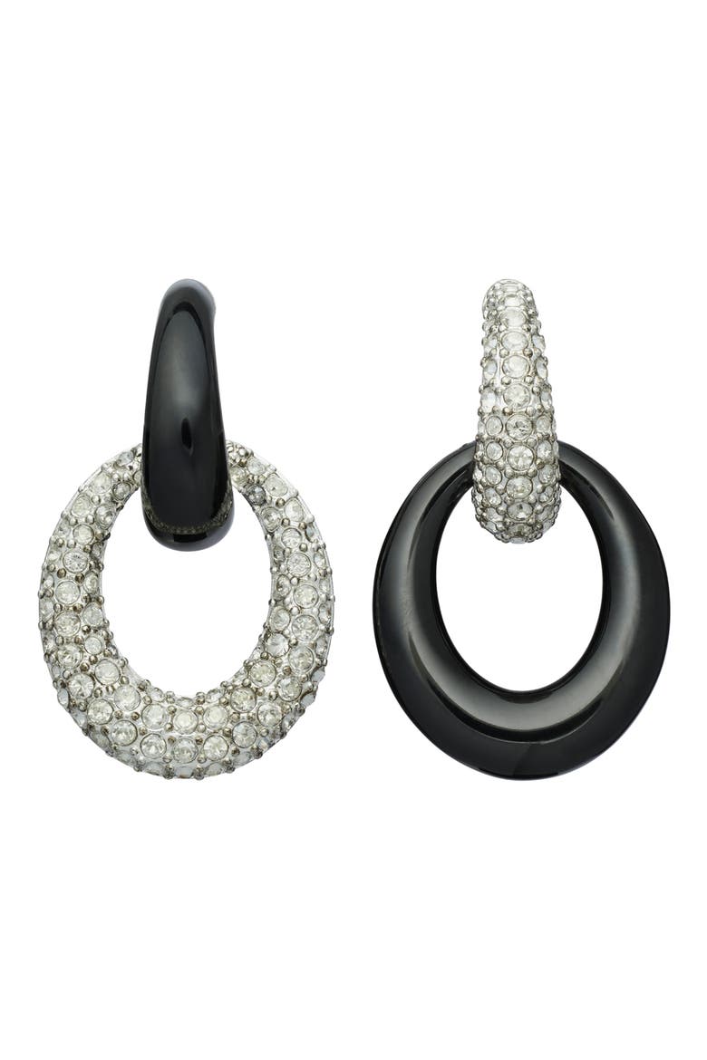 Pavé Doorknocker Drop Earrings, Main, color, TORY SILVER / BLACK / CRYSTAL