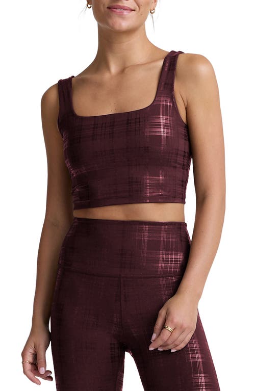Beyond Yoga Beyond The Studio Plaid Metallic Crop Tank In Burgundy