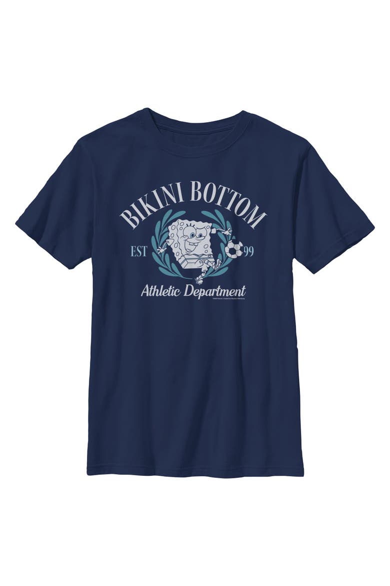 Boys SpongeBob SquarePants Bikini Bottom Athletic Department T Shirt, Main, color, Navy Blue