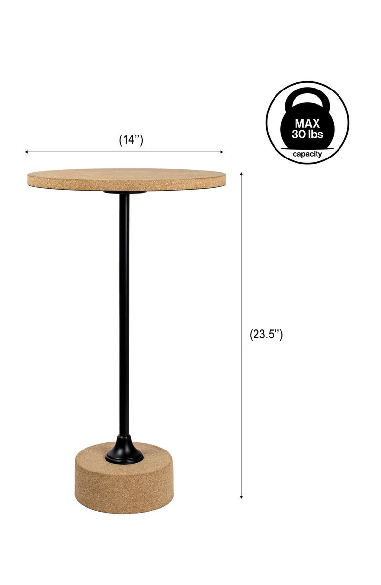 JONATHAN Y Calix Minimalist Round Pedestal End Table, Cork Iron Accent Drink Table for Living Room or Bedroom, Alternate, color, Light Brown