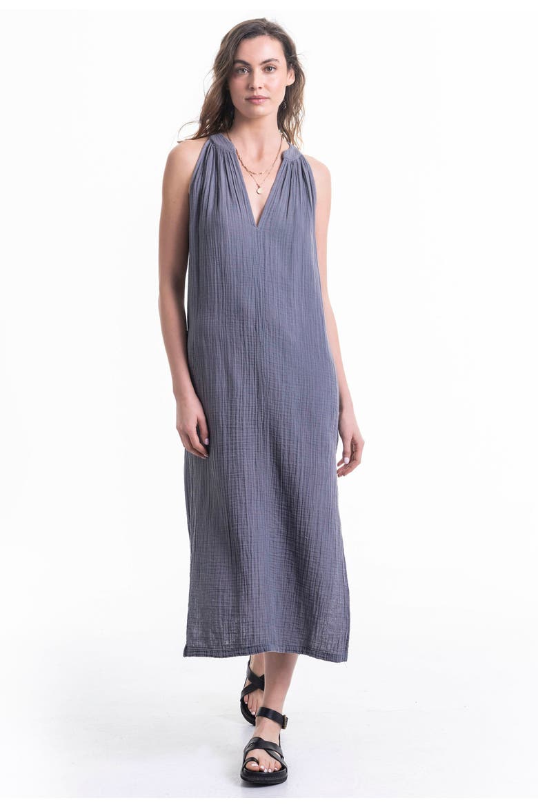 Sleeveless Gauze Midi Dress with Pockets, Alternate, color, Petrol