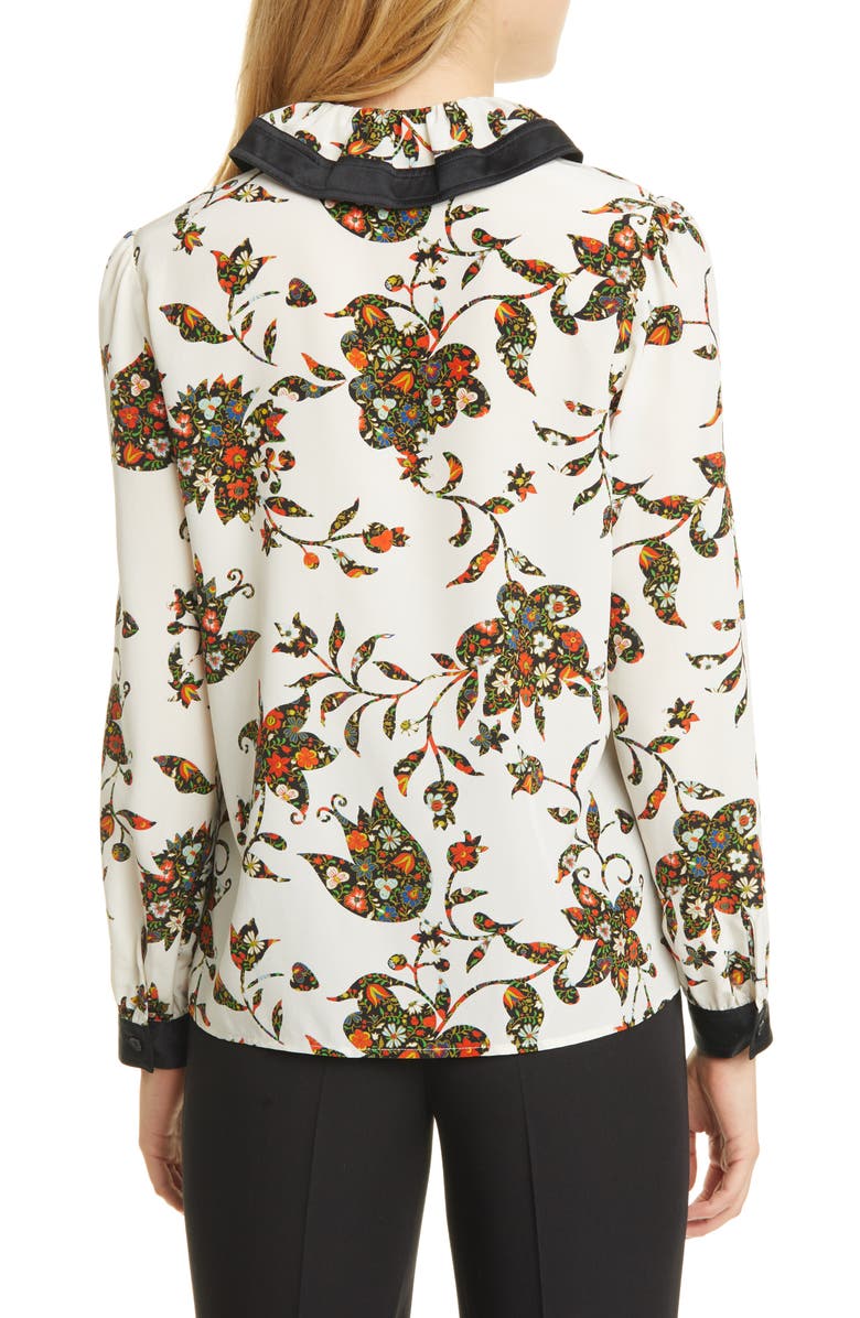 Tory Burch Ruffle Floral Silk Blouse, Alternate, color, 