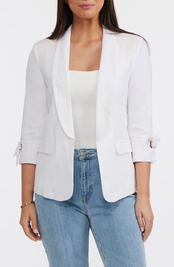Ellen Tracy Linen Blend Blazer In White