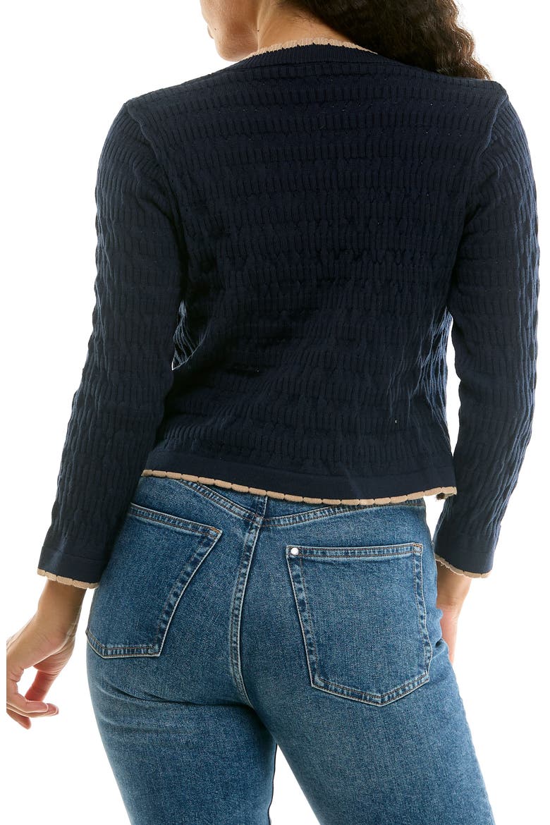 Scallop Trim Cardigan Sweater, Alternate, color, NAVY/ TAN