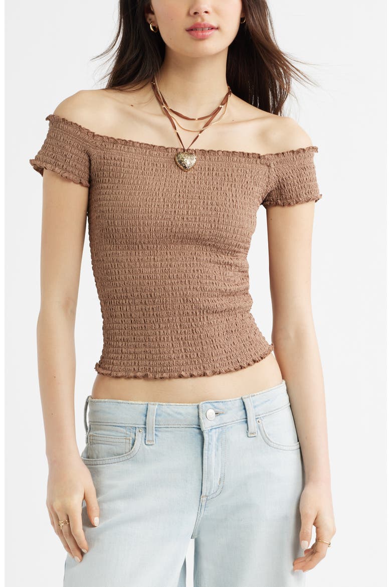 Off the Shoulder Smocked Top, Main, color, BROWN FRESCO