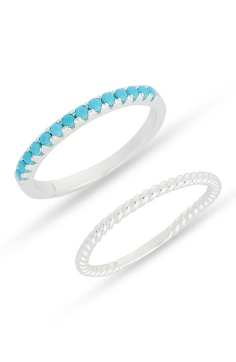 Set of 2 Semiprecious Stone Stackable Rings