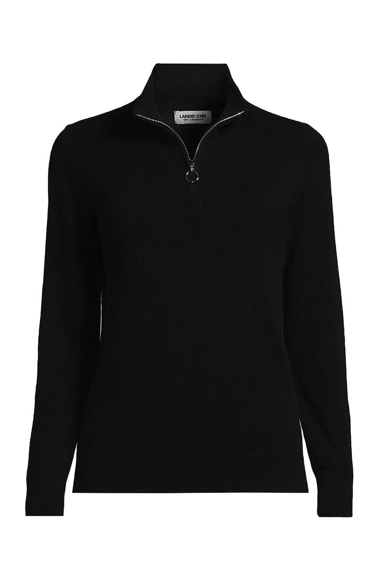 Lands' End Cashmere Quarter Zip Sweater, Alternate, color, Black