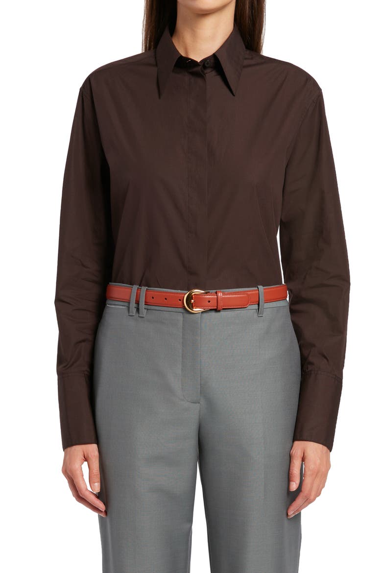 Xime Cotton Button-Up Shirt, Main, color, DARK BROWN