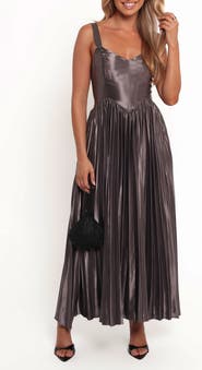Petal & Pup Camala Metallic Satin Pleated Maxi Dress