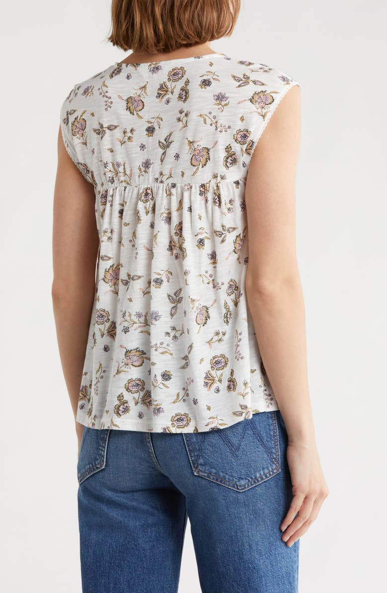 Lucky Brand Split Neck Sleeveless Top, Alternate, color, Cream Floral
