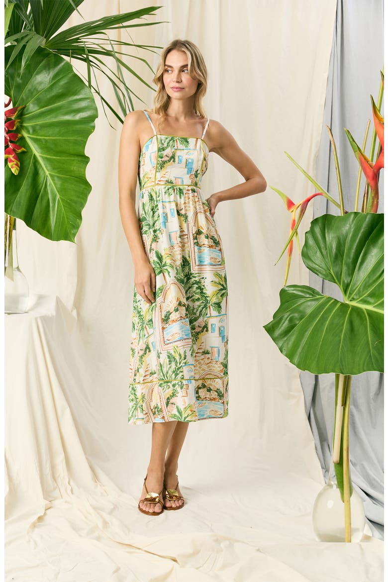 Square Neck Midi Sundress, Alternate, color, SOFT WHITE/ PEACH