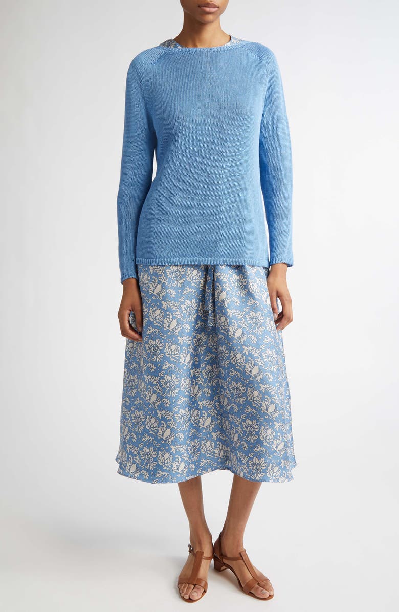 Max Mara Vanessa Floral Print Silk Twill Dress, Alternate, color, Light Blue