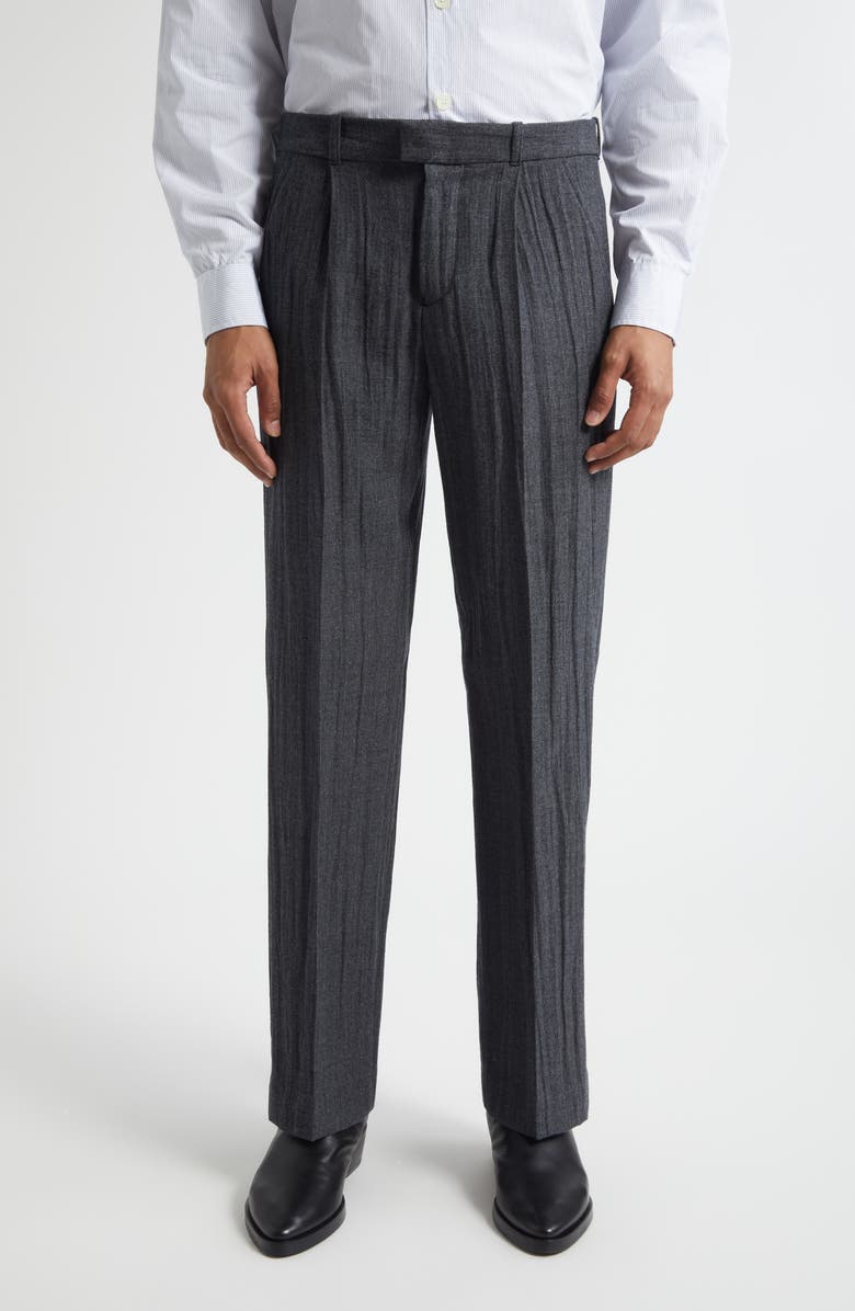 OUR LEGACY Slack Plissé Virgin Wool Blend Bootcut Trousers, Main, color, Stone Grey Plisse Wool