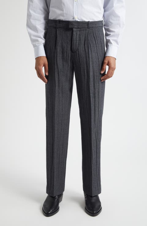 Slack Plissé Virgin Wool Blend Bootcut Trousers