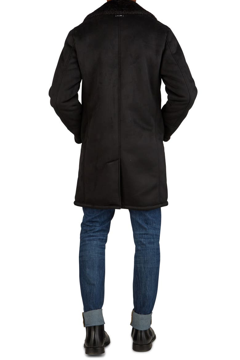 Double Breasted Faux Shearling Coat, Alternate, color, BLACK