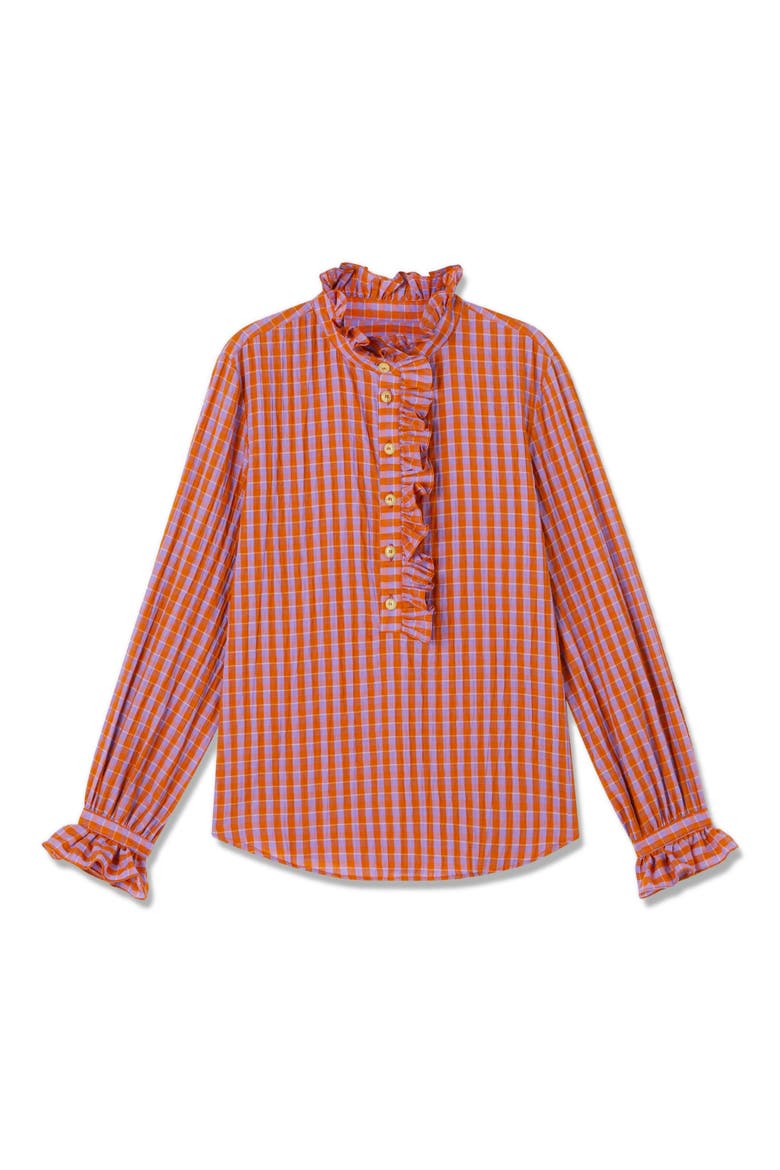 Camille Ruffle Mock Neck Shirt, Alternate, color, ORANGE