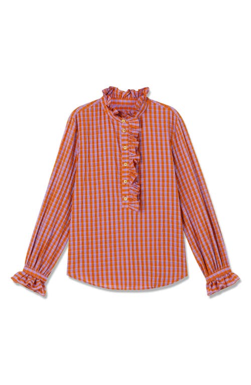 Lk Bennett Womens Mul-orange Camille Gingham Seersucker-cotton Shirt In Orange