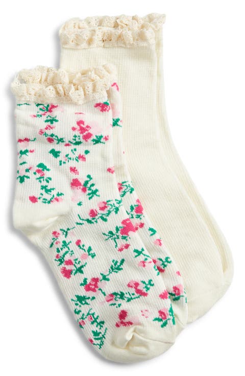 Assorted 2-Pack Lace Trim Floral Socks