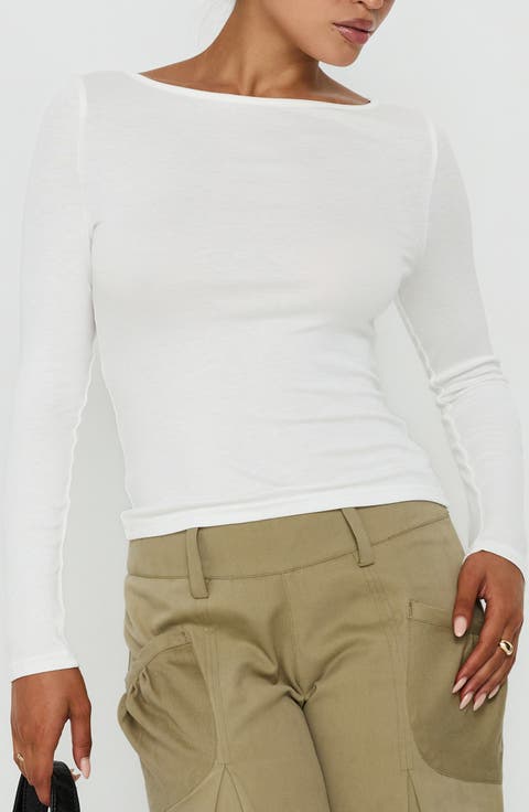 Long Weekends Boat Neck Semi Sheer T-Shirt