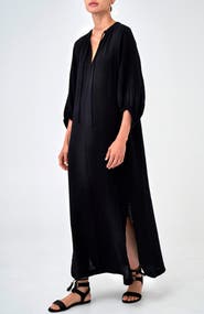 ocean+main Avery Long Tie Neck Dress Gauze Caftan