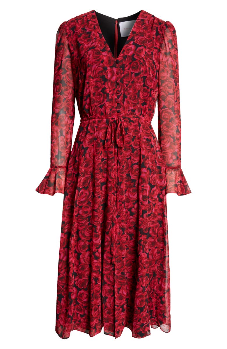Carolina Herrera Rose Print Long Sleeve Dress, Main, color, 